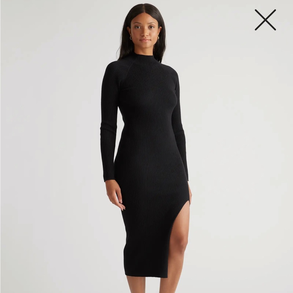 Quince Eco-Knit Ribbed Mock Neck Sweater Dress